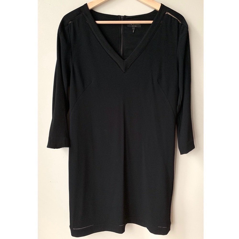 Rag & Bone • 6 • V Neck 3/4 Sleeve Black Shift Dress
